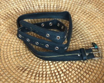 3cm wide Black belt made from a recycled bike tire with eyelets