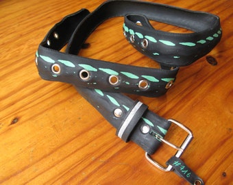 3cm wide Black belt made from a recycled bike tire with eyelets