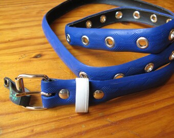 3cm wide Black belt made from a recycled bike tire with eyelets