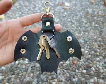 Bat Keychain Made from Upcycled Tractor Inner Tube with Carabiner and Key Ring