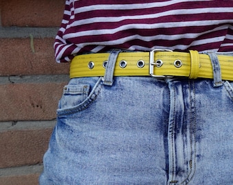 Recycled Fire Hose Belt – Durable Yellow Upcycled Belt, Handmade, Eco-Friendly Gift