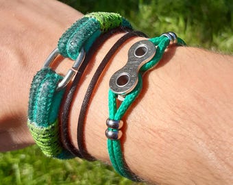 Green bracelet made from bicycle chain link