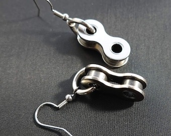 Upcycled Bicycle Chain Link Earrings – Hypoallergenic Stainless Steel Hooks