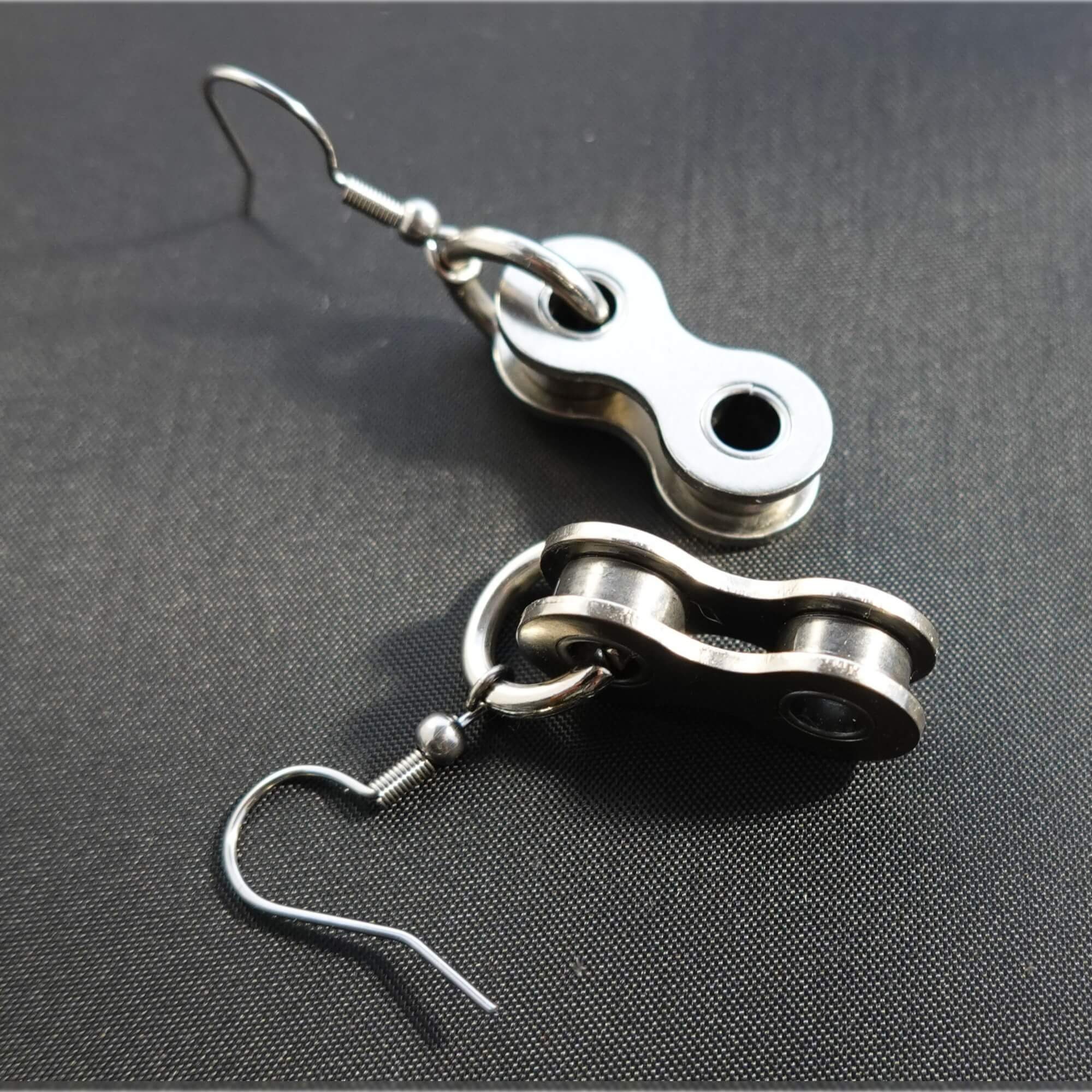 Upcycled Bicycle Chain Link Earrings - Hypoallergenic Stainless Steel Hooks