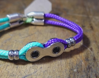Pulsera de cadena de bicicleta reciclada – Paracord colorido – Joyería ciclista reciclada