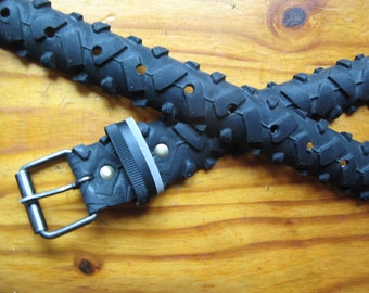 3cm wide Black belt made from a recycled bike tire with eyelets