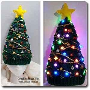 Christmas tree hat with lights in sizes child - teen / adult Crochet Pattern