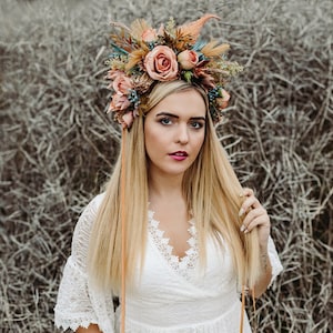 Large flower crown, Bridal crown, Queen crown, Photo props crown, Orange crown, Fall flower crown, Autumn crown, Rustic crown