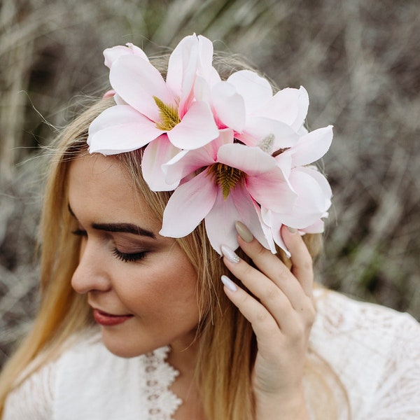 Bandeau Magnolia, Coiffe Magnolia Blush, Fascinateur Magnolia, Couronne fleur magnolia, Bandeau Festival, Coiffe de mariée, Couronne rustique