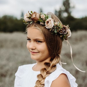 Brown flower crown, rose flower crown, Hair wreath, Girl hairpiece, Girl flower crown, Rustic crown, Boho crown, baby breath crown image 6