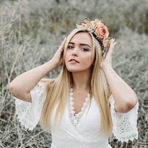 Rose headband, Orange Rose Fascinator, Flower headband, Wedding headband, Rustic Wedding, Floral Halo, Headpiece,  Headband Hair Festival