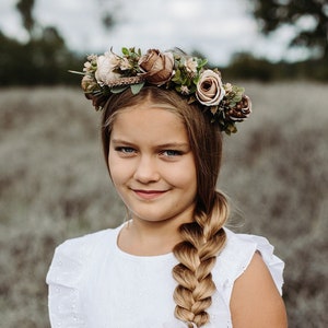 Brown flower crown, rose flower crown, Hair wreath, Girl hairpiece, Girl flower crown, Rustic crown, Boho crown, baby breath crown image 1