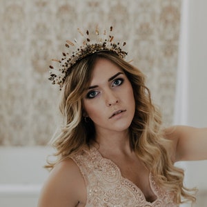 Pearl Brown Crown, Bride headband, Wedding Tiara, Pearl Bridal Crown, Wedding Crown, Pearl headband, Amber Bridal Tiara image 2