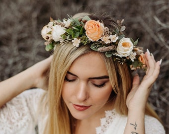 Rose flower crown, Flower wreath, Wood flower crown, bridal crown, rustic wedding, boho wedding, maternity photo shoot, flower crown