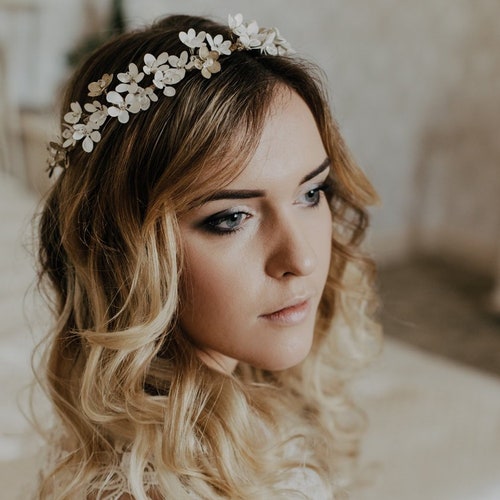 White Bridal Hair Accessories Cherry Blossom Crown Wedding - Etsy