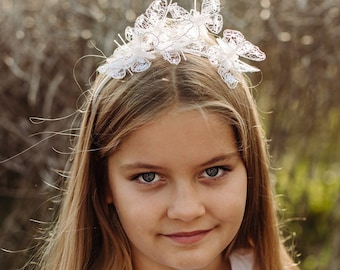 White Monarch Butterfly Headband, White butterfly headband, Girl Festival Headpiece, Fairy Papillon, Halloween Costume, Butterfly Headband
