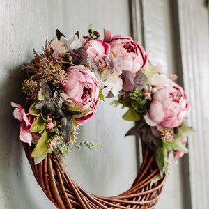 12 Spring Peony Wreath, Front Door Wreaths, Door wreath for wedding, Blush pink wreath, Peony flower wreath, Fall flower wreath image 3