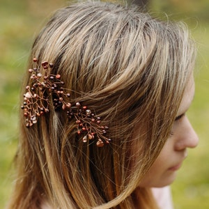 Bridal hair pin, Bronze Cooper hair pins, bridal hairpiece, Hair pin pearl, bridesmaid accessory, Pearl headpins, wedding pins,