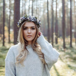 Romantic flower crown, Flower wreath, Bridal headpiece, Purple green flower headband, Boho Flower headband, wedding hair vine, Boho crown