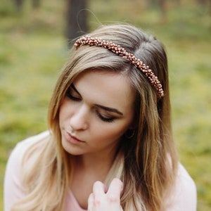 Copper pearl crown, Braided headband, Pearl headband, Wedding tiara, Jewel headband, boho hair crown, bohemian headband, simplistic crow