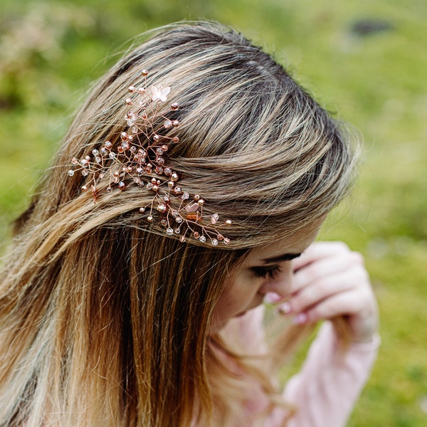 Set of 3 Bridal hair pin, Rose Gold hair pins, bridal hairpiece, Bridal headpiece, bridesmaid accessory, Pearl headpins, wedding pins
