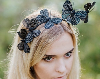 Butterfly headband, Monarch Butterfly headpiece, Bohemian Festival Headpiece, Costume butterfly, Black Fascinator, Baby headband