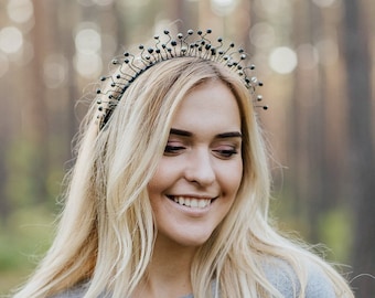 Black crystal tiara, black crown, crystal headpiece, crystal headdress, bohemian headpiece, fairy headpiece, black headband, crystal jewelry