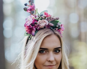 Purple succulent lavender flower headband, Orchid headband, headband, succulent crown, Lavender wedding, Boho floral crown, Wedding halo