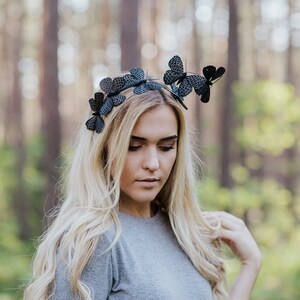 Butterfly headband, Monarch Butterfly headpiece, Bohemian Festival Headpiece, Costume butterfly, Black Fascinator, Baby headband image 2