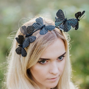 Butterfly headband, Monarch Butterfly headpiece, Bohemian Festival Headpiece, Costume butterfly, Black Fascinator, Baby headband image 1