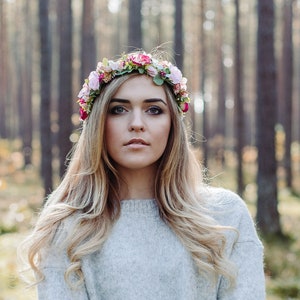 Flower crown, Wedding flower crown, Bridal Flower crown, Pink flower crown, Bridal hair, Bridesmaids, Bohemian crown, Bohemian crown image 1