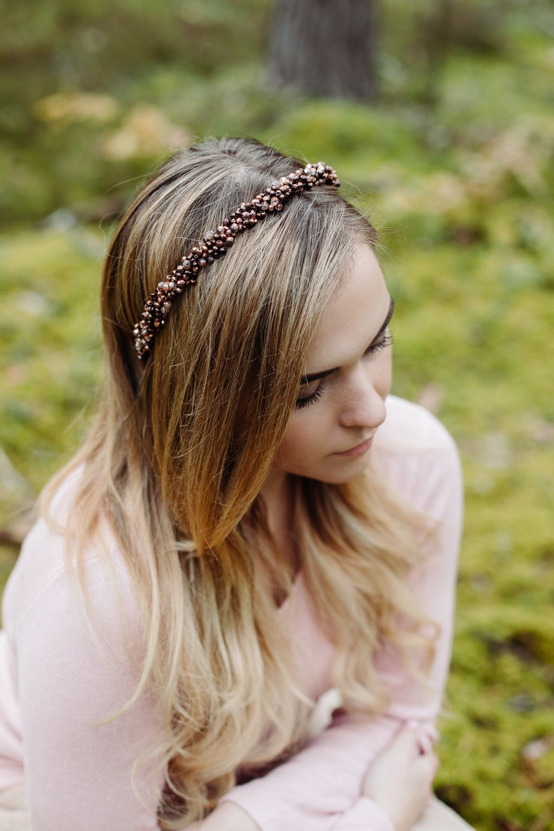 Bronze pearl headband, bridal halo crown, Bride headband, Bronze headband, boho hair crown, bohemian headband, simplistic crown image 8