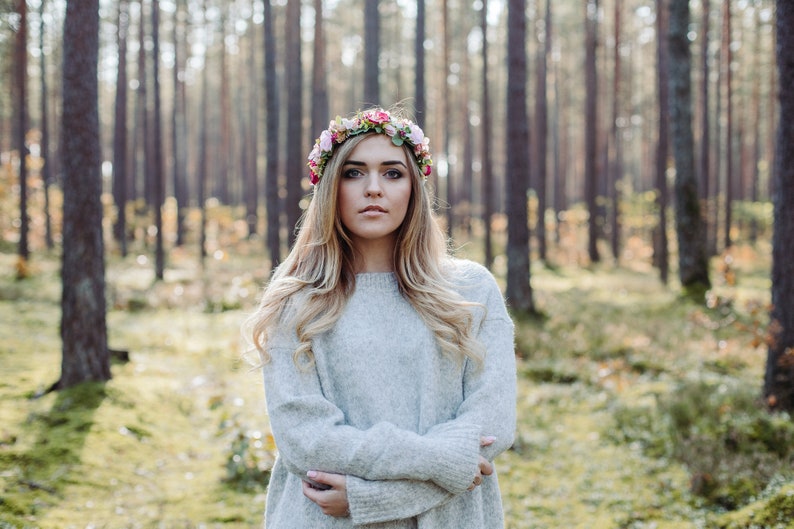 Flower crown, Wedding flower crown, Bridal Flower crown, Pink flower crown, Bridal hair, Bridesmaids, Bohemian crown, Bohemian crown image 1