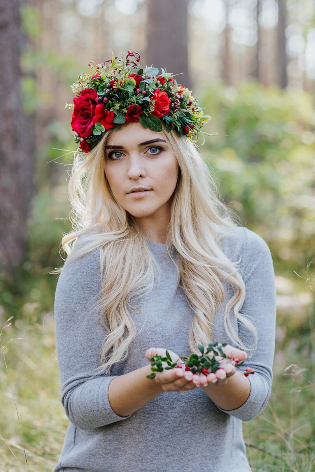 Large Flower Crown Red Floral Crown Flower Halo Wedding Etsy