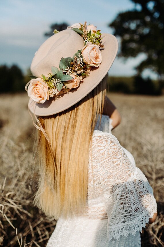 Fedora Hat, Felt Fedora Hat With Rose Flower Crown Wedding  display picture 2