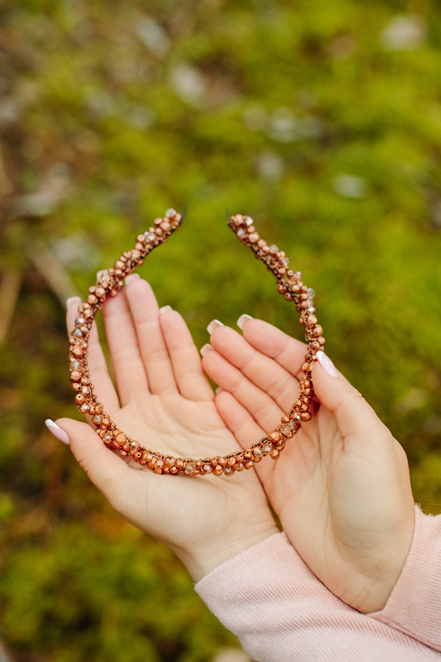 Copper Pearl Crown Braided Headband Pearl Headband Wedding Etsy