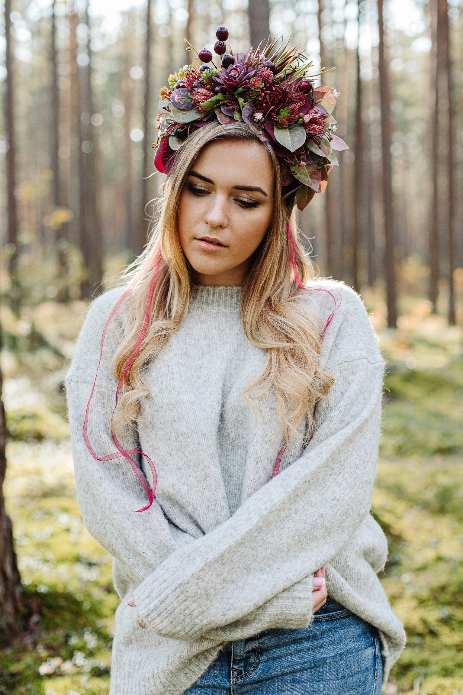 Midsommar Flower Crown Red Burgundy Flower Crown Succulent Etsy