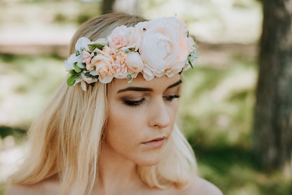 Blush Reverie Floral Headpiece OOAK Bridal Garden Party Crown Romantic Flower Crown With Cascading Vines - Blush Pink  main image 2