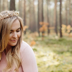 Gold and white Wedding Crystal Crown, Bridal Tiara, Fairy Tail Crown, Gold Tiara, Wedding Crystal Crown, Hair Vine Comb, Pearl tiara image 9