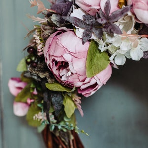 12 Spring Peony Wreath, Front Door Wreaths, Door wreath for wedding, Blush pink wreath, Peony flower wreath, Fall flower wreath image 6