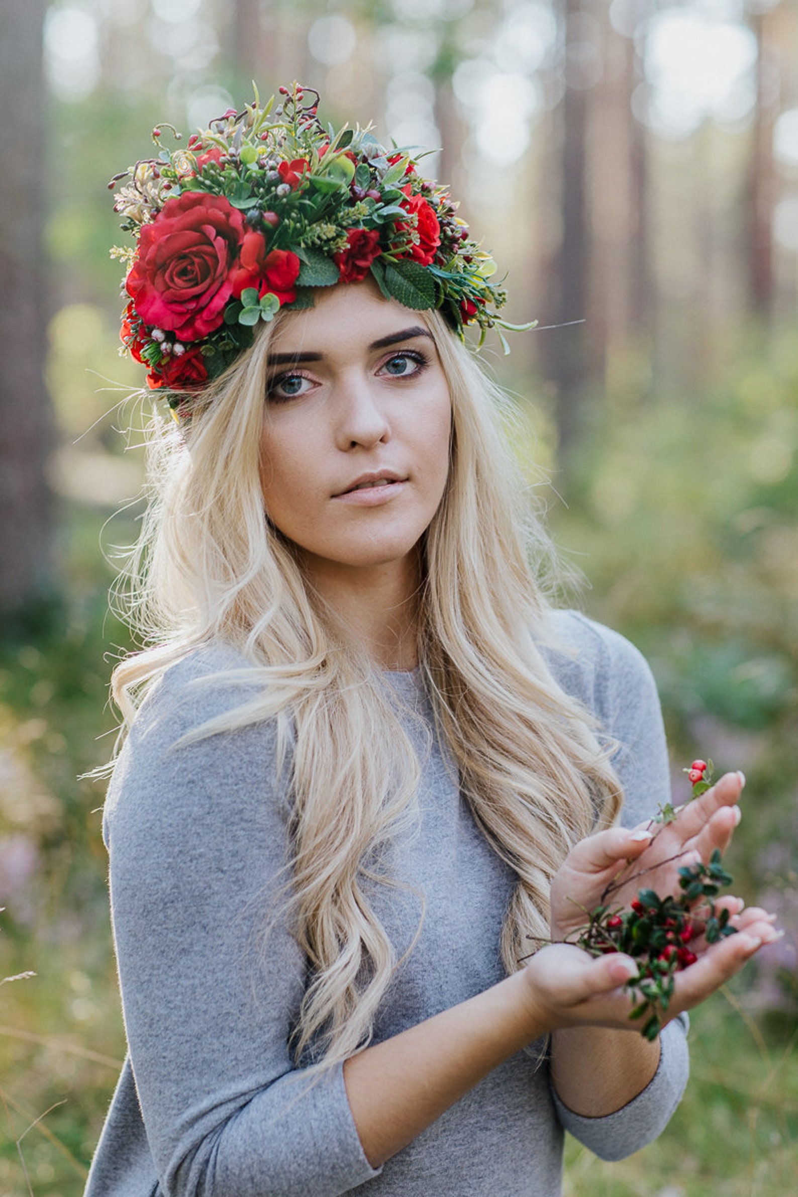 Large Flower Crown Red Floral Crown Flower Halo Wedding Etsy