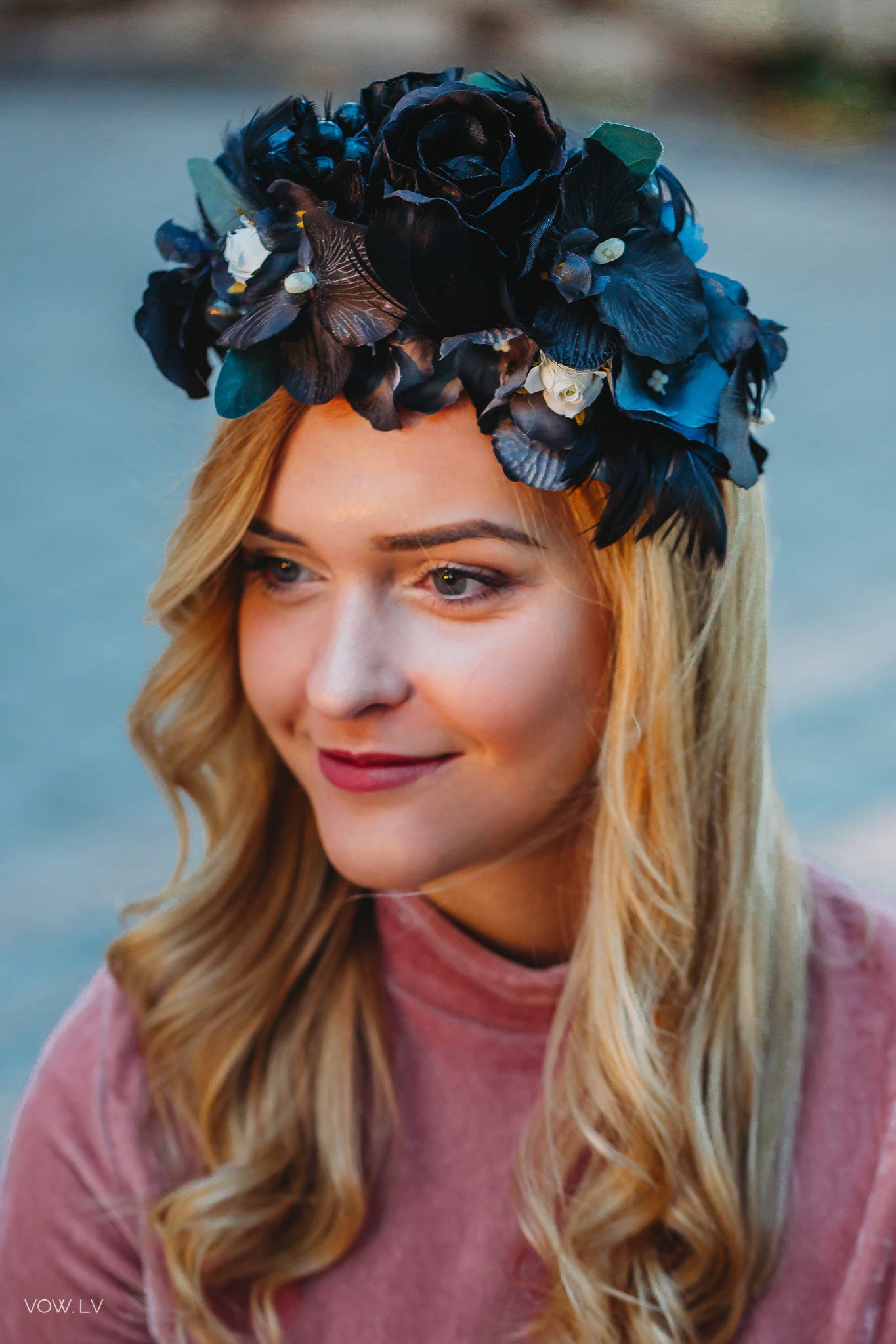 Black flower crown Black flower headband Rose Flower crown Etsy
