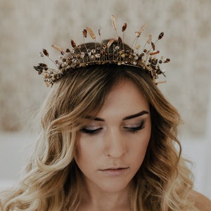 Pearl Brown Crown, Bride headband, Wedding Tiara, Pearl Bridal Crown, Wedding Crown, Pearl headband, Amber Bridal Tiara image 8