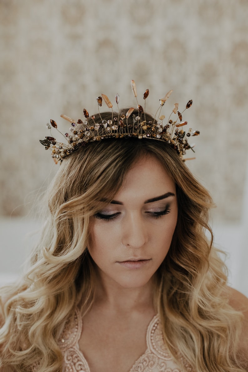 Pearl Brown Crown, Bride headband, Wedding Tiara, Pearl Bridal Crown, Wedding Crown, Pearl headband, Amber Bridal Tiara image 8