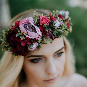 Pink Flower crown,wedding flower crown, boho flower crown, gift for her, bridesmaid gift, fascinator, hair accessories, Fuchsia crown image 4