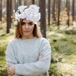 White Orchid headband, White Orchid Fascinator, Flower headband, Wedding headband, White Wedding ,White Flower crown, Braided headband