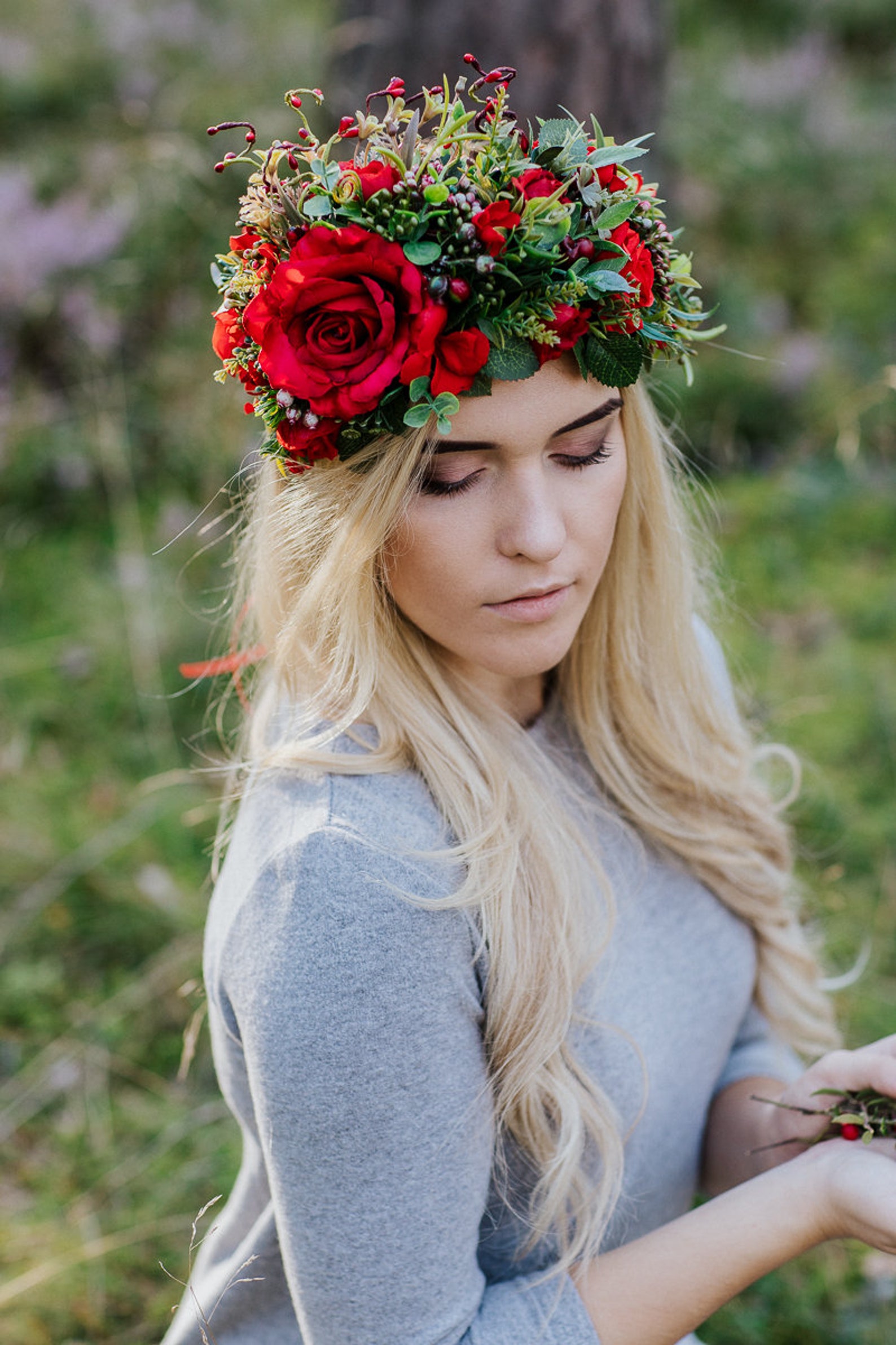Large Flower Crown Red Floral Crown Flower Halo Wedding Etsy