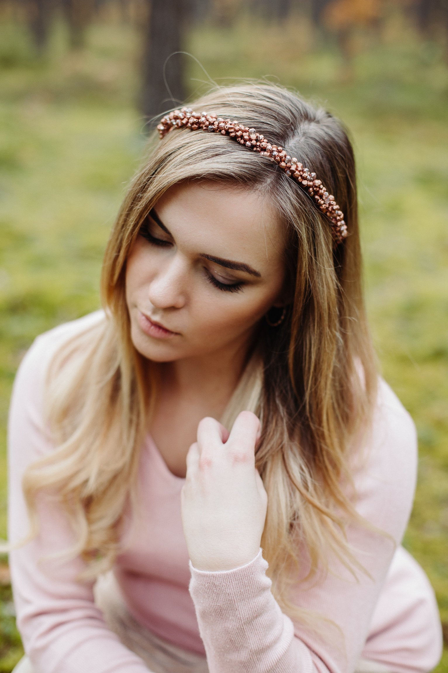 Copper Pearl Crown, Braided Headband, Pearl Headband 