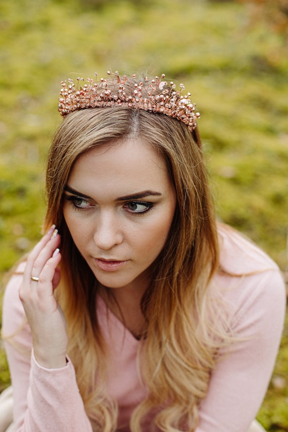 Rose Gold Wedding Crystal Crown, Bridal Tiara, Fairy Tail  display picture 3