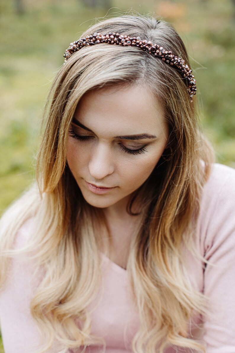 Bronze pearl headband, bridal halo crown, Bride headband, Bronze headband, boho hair crown, bohemian headband, simplistic crown image 10